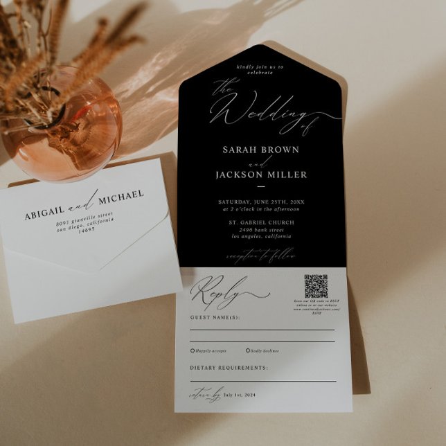 Simple Elegant Modern Script QR Code Wedding All In One Invitation (Creator Uploaded)