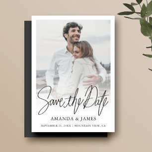 Simple Elegant Modern Script Save the Date Photo Magnetic Invitation