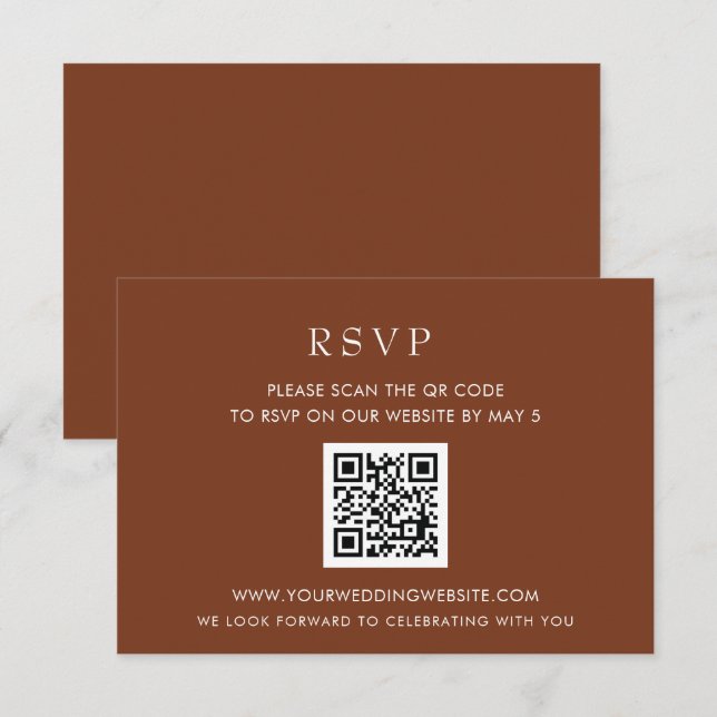 Simple Elegant Modern Terracotta QR CODE RSVP Card (Front/Back)