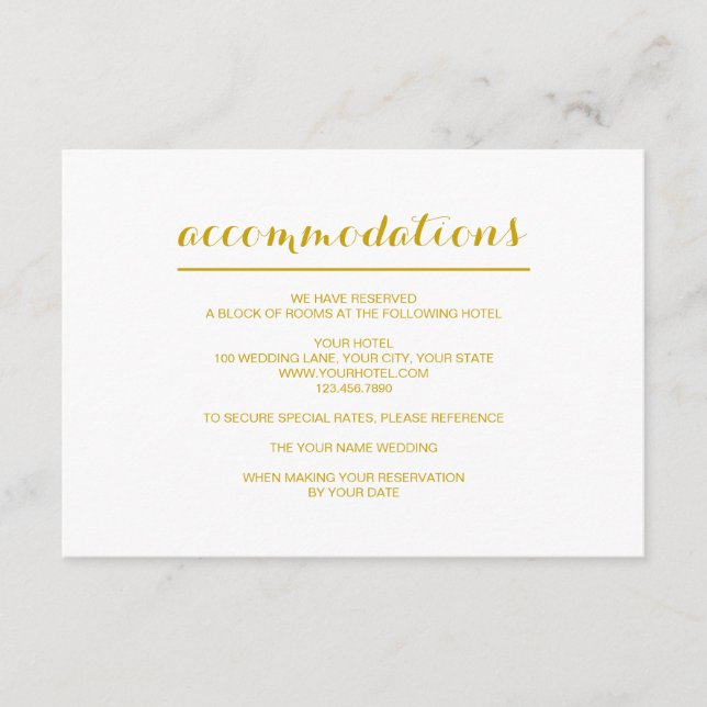 Simple Elegant Modern Wedding Accommodation Card (Front)