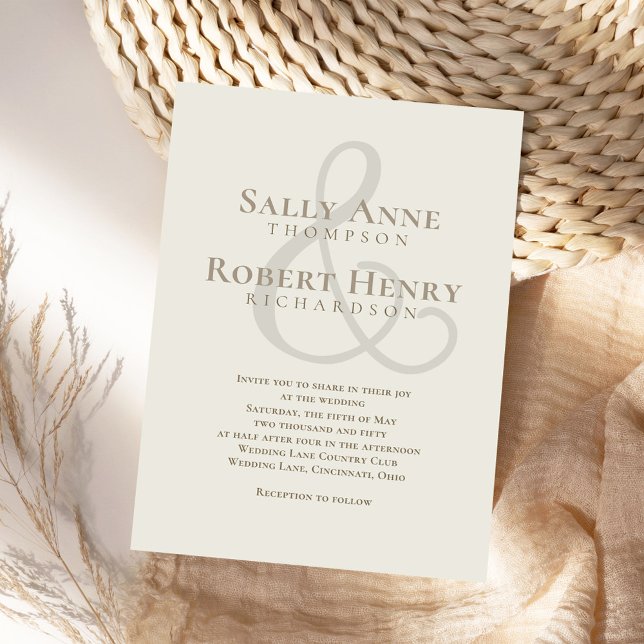 Simple Elegant Modern Wedding Ampersand Script Invitation (Elegant calligraphy script ampersand sage green wedding invitation)