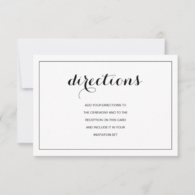 Simple Elegant Modern Wedding Directions Card (Front)