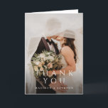 Simple Elegant Modern Wedding Vertical Photo Thank You Card<br><div class="desc">Simple Elegant Modern Wedding Vertical Photo Thank You Card features your full wedding photo,  with elegant type overlay. Customize your special wedding thank you on the back,  or remove it to leave the back blank for your handwritten message of thanks.</div>