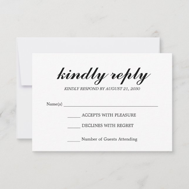 Simple élégant moderne de mariage de script RSVP n (Devant)