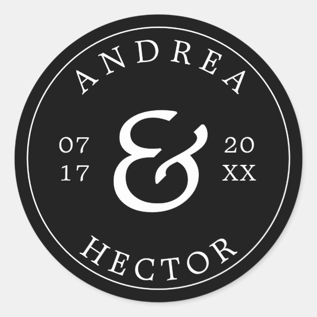 Simple Elegant Monogram Black  White Envelope Seal (Front)