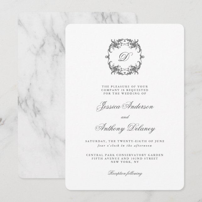 Simple Elegant Monogram Classic Wedding Invitation (Front/Back)