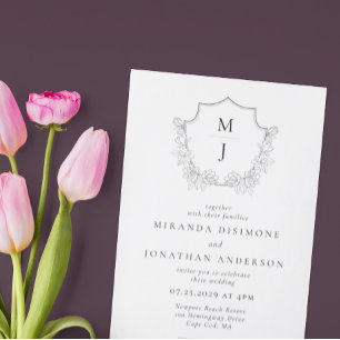 Simple Elegant Monogram Crest Wedding Invitation