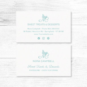 Simple Elegant Monogram Cute Turquoise Butterfly Business Card