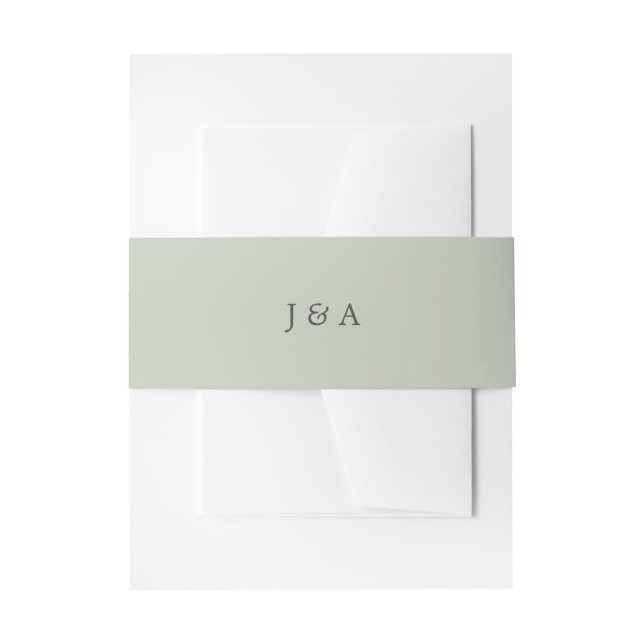 Simple Elegant Monogram Eucalyptus Green Invitation Belly Band (Front Example)