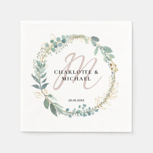 Simple, elegant, monogram eucalyptus wedding  napkin