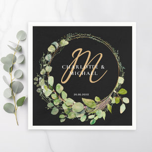 Simple, elegant, monogram eucalyptus wedding    napkin