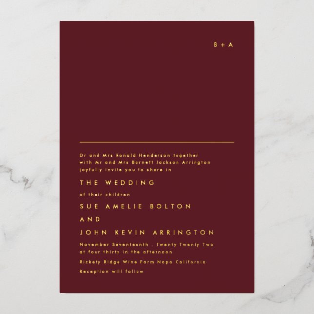 Simple Elegant Monogram Gold | Maroon Burgundy (Front)