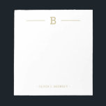 Simple Elegant Monogram Gold White Notepad<br><div class="desc">Easily add your custom monogram initial and name to this elegant gold and white notepad.</div>