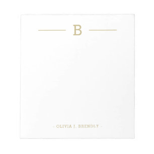 Simple Elegant Monogram Gold White Notepad