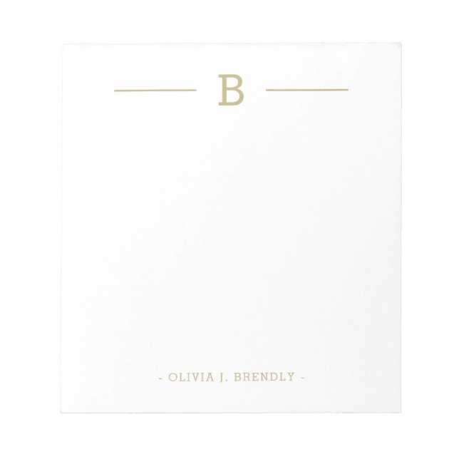 Simple Elegant Monogram Gold White Notepad (Front)