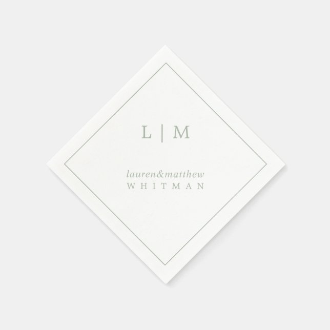 Simple Elegant Monogram Green Sage Wedding Napkin (Corner)