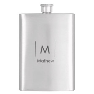Simple elegant monogram groomsman man lines name hip flask