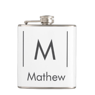 Simple elegant monogram groomsman man lines name hip flask