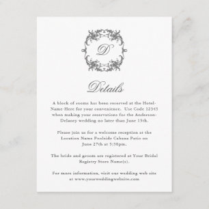 Simple Elegant Monogram in Baroque Frame Details Enclosure Card