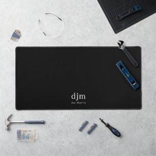 Simple Elegant Monogram Minimalist Black and White Desk Mat