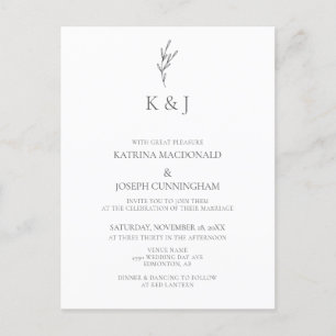 Simple Elegant Monogram Minimalist Chic Wedding Postcard