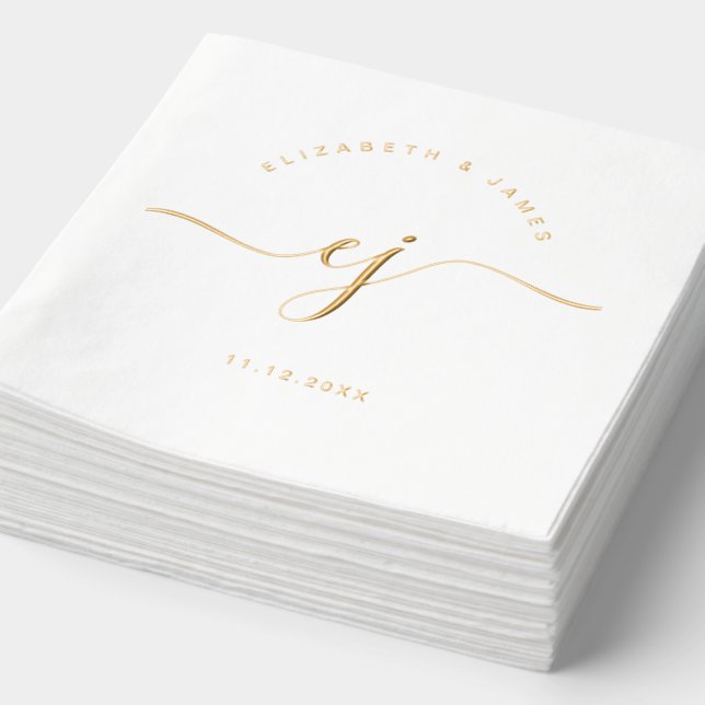 Simple Elegant Monogram Minimalist Wedding Foil Napkins (Detail)