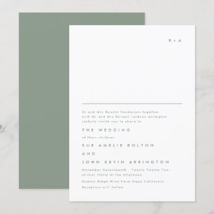 Simple Elegant Monogram Moss Green Wedding Invitation