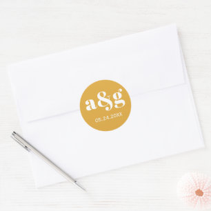 Simple, elegant monogram mustard yellow wedding classic round sticker