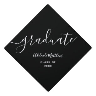 Simple Elegant Monogram Name Black White Custom Graduation Cap Topper