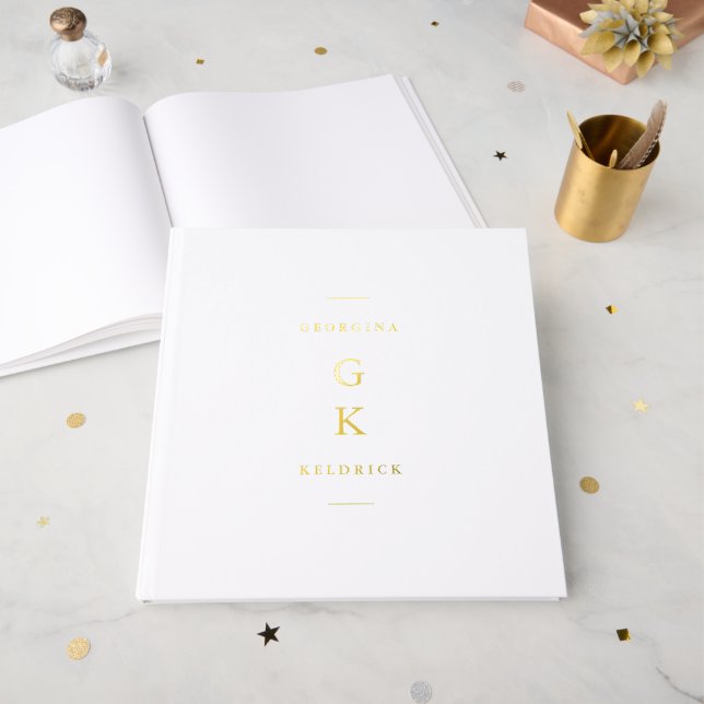 Simple Elegant Monogram Personalized Wedding Guest Book (Front Open)