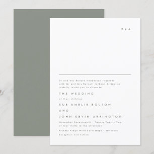 Simple Elegant Monogram Sage Green Wedding Invitation