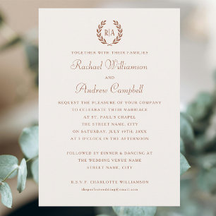 Simple Elegant Monogram Terracotta Cream Wedding Invitation