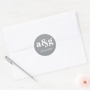 Simple, elegant monogram ultimate grey wedding classic round sticker