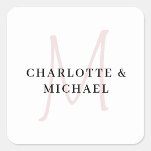 Simple, elegant, monogram wedding square sticker