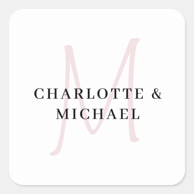 Simple, elegant, monogram wedding square sticker (Front)
