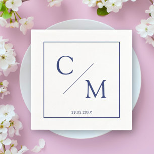 Simple Elegant Monogram White Blue Napkins