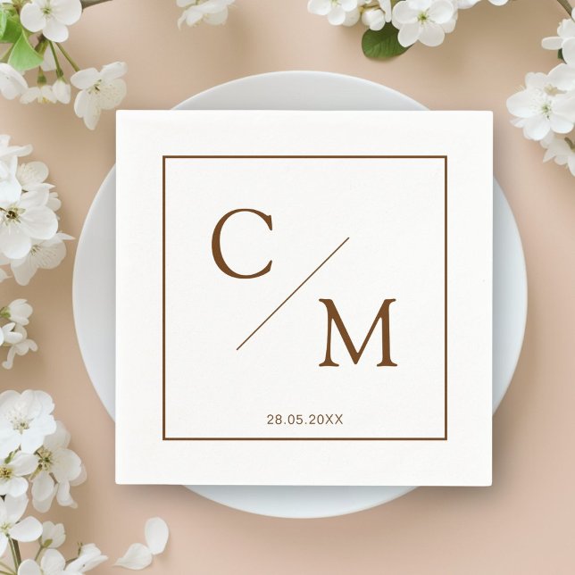 Simple Elegant Monogram White Brown Napkin (Personalized Simple Elegant Monogram Napkin)
