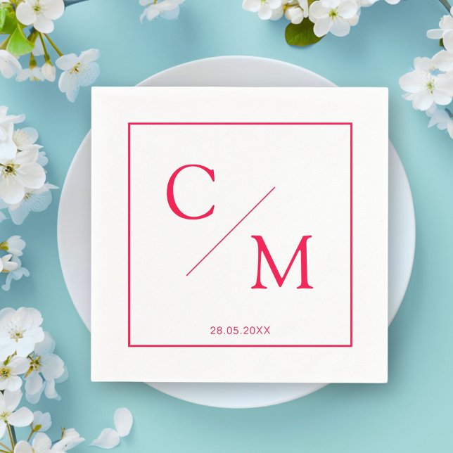 Simple Elegant Monogram White Rasberry Napkins (Personalized simple elegant monogram napkin)