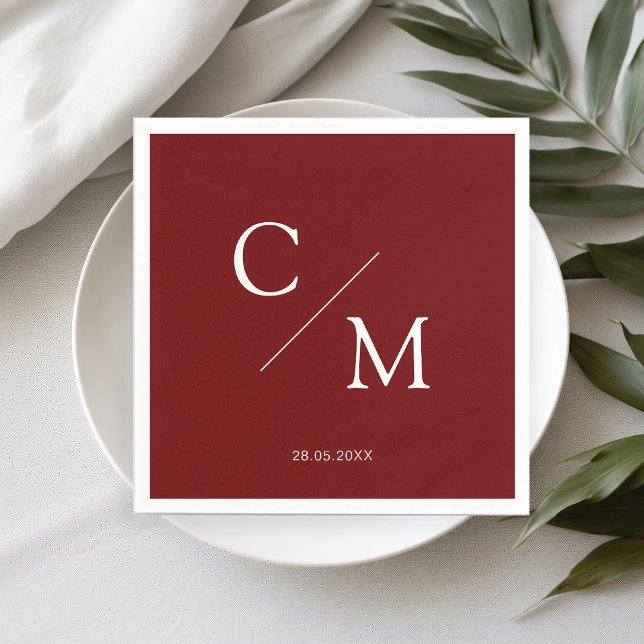 Simple Elegant Monogram Wine Red Napkin (Creator Uploaded)