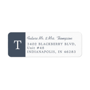 Simple Élégant Monogramme Smoky Navy Adresse de re
