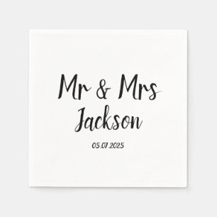 Simple Elegant Mr and Mrs Black Script Wedding Napkin