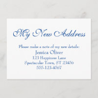 Simple, Elegant My New Address Dark Blue on White