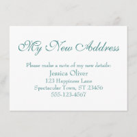 Simple, Elegant My New Address Teal on White
