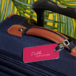 Simple Elegant Name Modern Luggage Tag<br><div class="desc">Modern magenta / fuschia pink luggage tag featuring a simple and minimal design with your name in an elegant script and contemporary sans serif font.  The back has your contact information in a minimalist layout.</div>