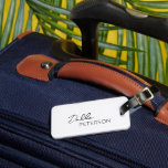 Simple Elegant Name Modern Luggage Tag<br><div class="desc">Modern black and white luggage tag featuring a simple and minimal design with your name in an elegant script and contemporary sans serif font.  The back has your contact information in a minimalist layout.</div>