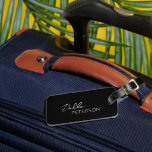 Simple Elegant Name Modern Luggage Tag<br><div class="desc">Modern black luggage tag featuring a simple and minimal design with your name in an elegant script and contemporary sans serif font.  The back has your contact information in a minimalist layout.</div>