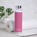 Simple Elegant Name Pink Modern Water Bottle<br><div class="desc">Modern water bottle featuring a simple and minimalist design with your name in an elegant script over a pink background.  A cute design perfect for a girly girl.</div>