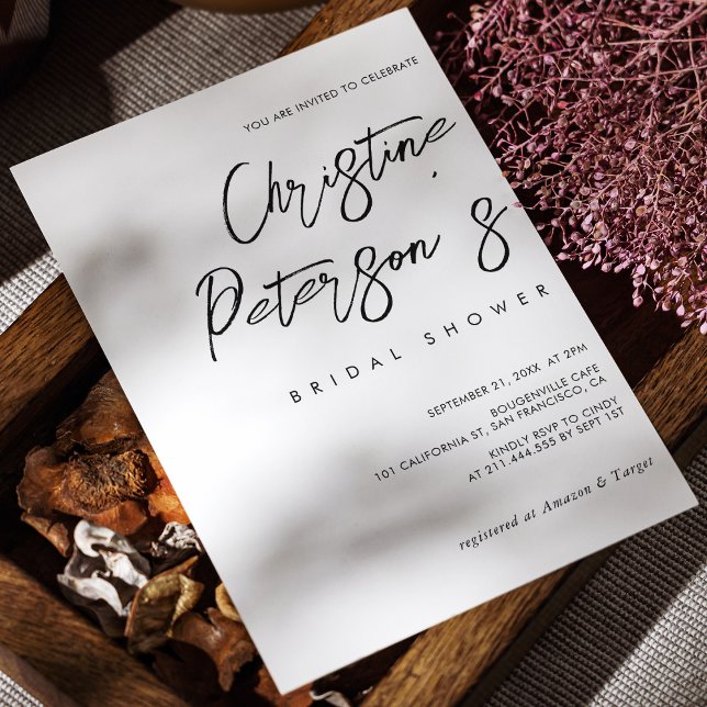 Simple Elegant Name Script Bridal Shower Invitation (Minimalist Handwritten Bridal Shower Invitation Personalized)