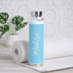 Simple Elegant Name Sky Blue Modern Water Bottle<br><div class="desc">Modern water bottle featuring a simple and minimalist design with your name in an elegant script over a sky blue background.  A cute design perfect for a girly girl.</div>