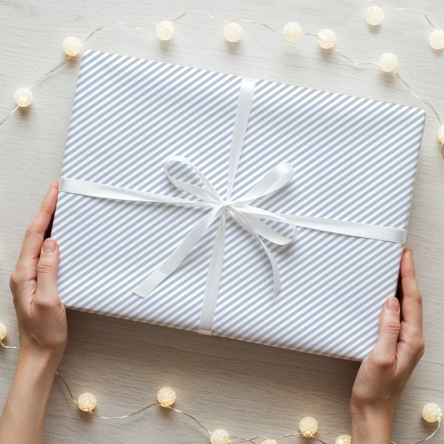 Simple Elegant Narrow Striped Pattern Grey White Wrapping Paper (Creator Uploaded)